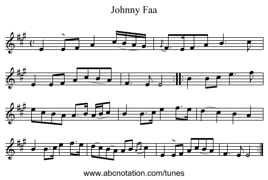 Johnny Faa - staff notation