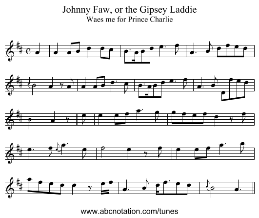 Johnny Faw, or the Gipsey Laddie - staff notation