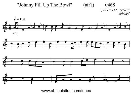Johnny Fill Up The Bowl         (air?)         0468 - staff notation