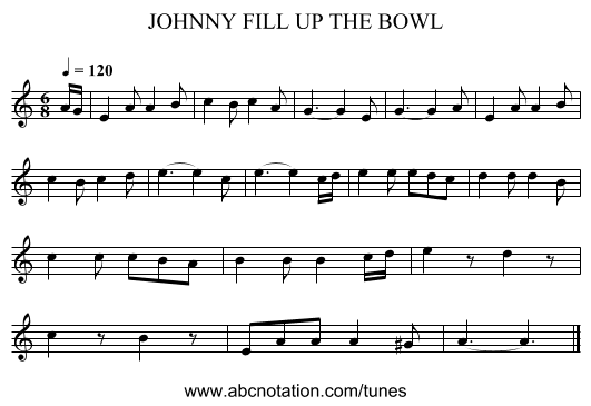 JOHNNY FILL UP THE BOWL - staff notation