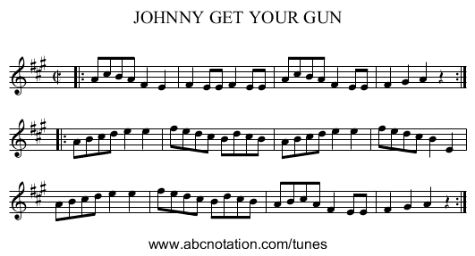 JOHNNY GET YOUR GUN - staff notation