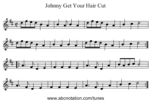Johnny Get Your Hair Cut - staff notation