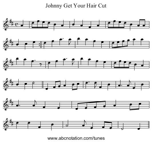 Johnny Get Your Hair Cut - staff notation
