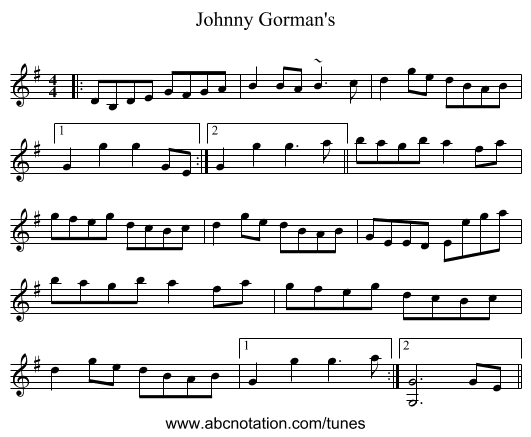 Johnny Gorman's - staff notation