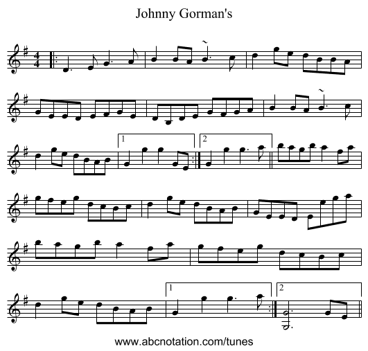 Johnny Gorman's - staff notation