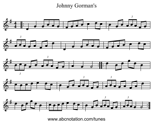 Johnny Gorman's - staff notation