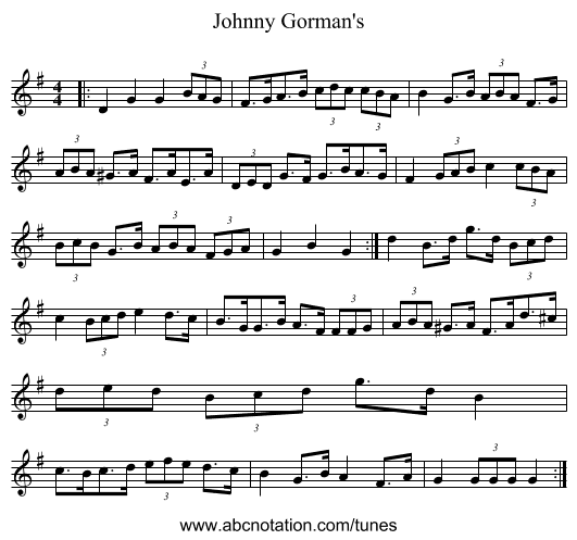 Johnny Gorman's - staff notation