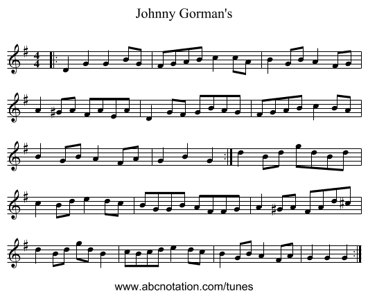 Johnny Gorman's - staff notation