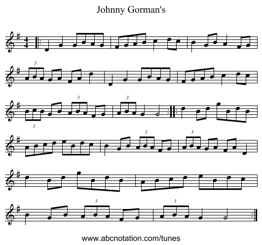 Johnny Gorman's - staff notation