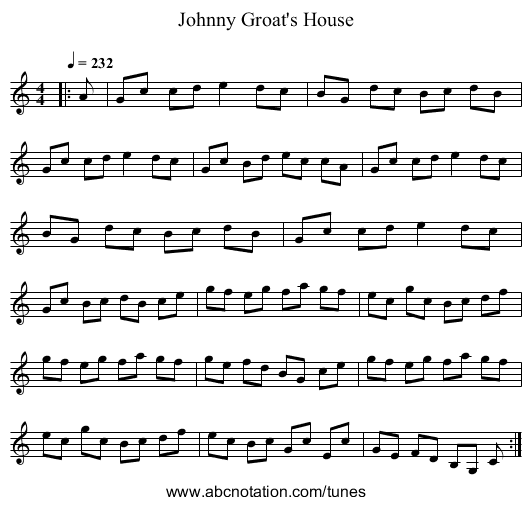 Johnny Groat's House - staff notation