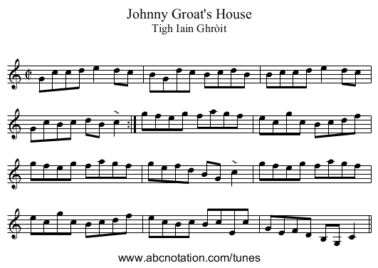 Johnny Groat's House - staff notation