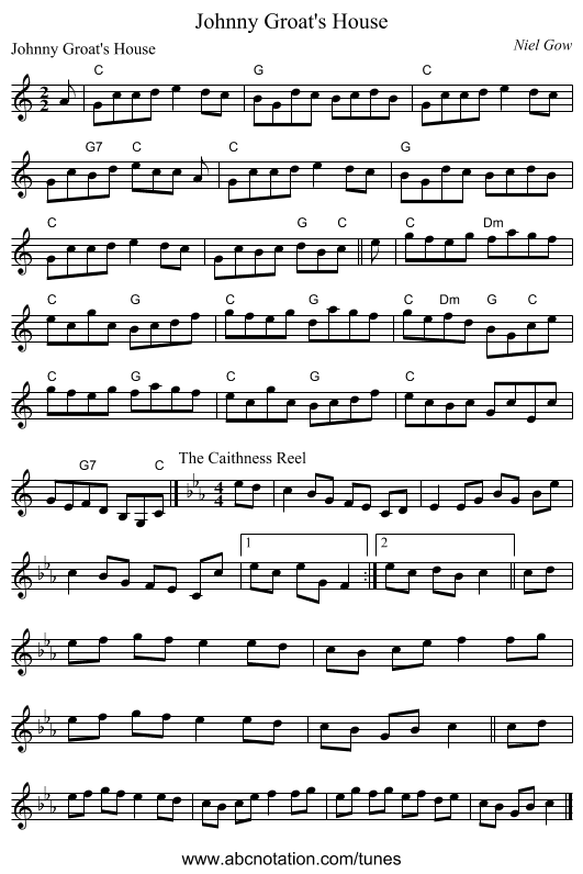 Johnny Groat's House - staff notation