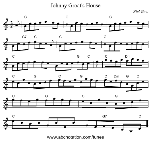 Johnny Groat's House - staff notation