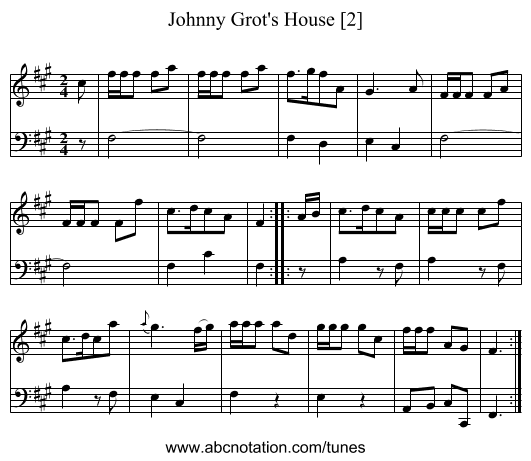 Johnny Grot's House [2] - staff notation