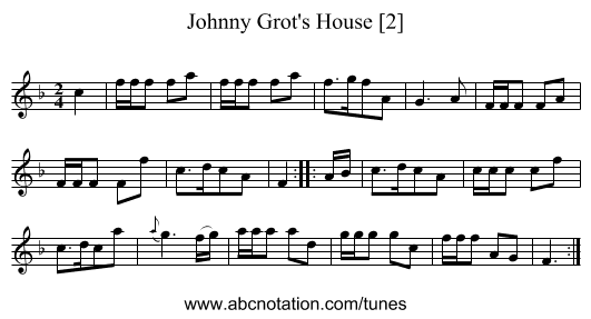 Johnny Grot's House [2] - staff notation