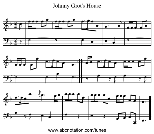 Johnny Grot's House - staff notation