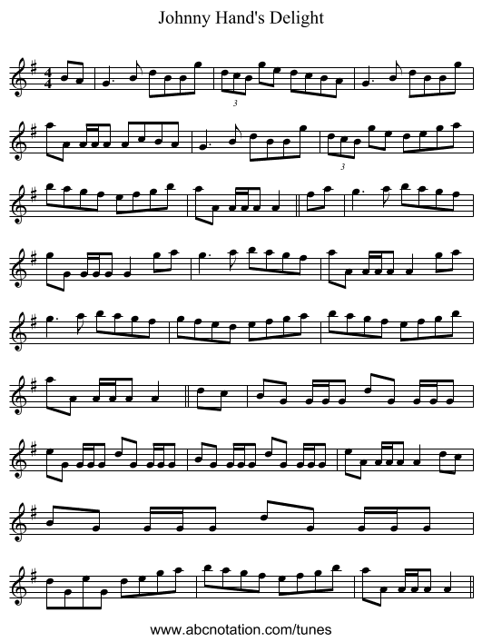 Johnny Hand's Delight - staff notation