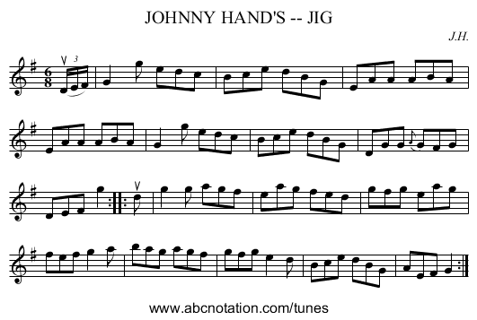 JOHNNY HAND'S -- JIG - staff notation
