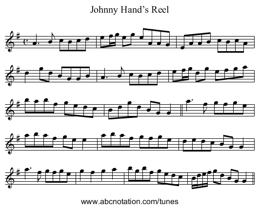 Johnny Hand’s Reel - staff notation