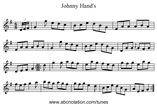 Johnny Hand's - staff notation