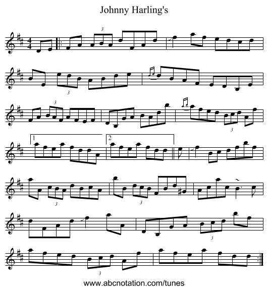 Johnny Harling's - staff notation