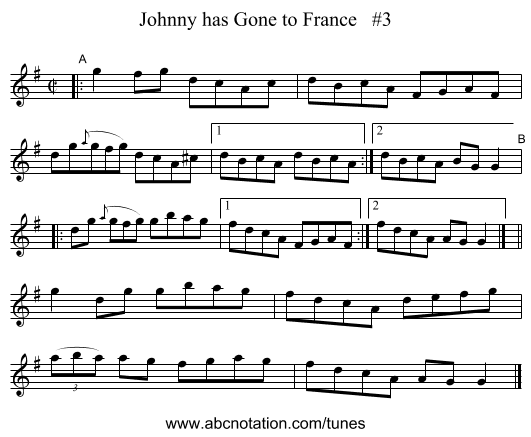 Johnny has Gone to France   #3 - staff notation