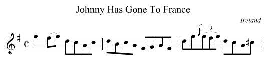 Johnny Has Gone To France - staff notation