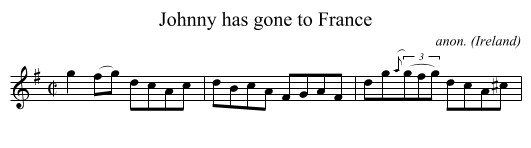 Johnny has gone to France - staff notation