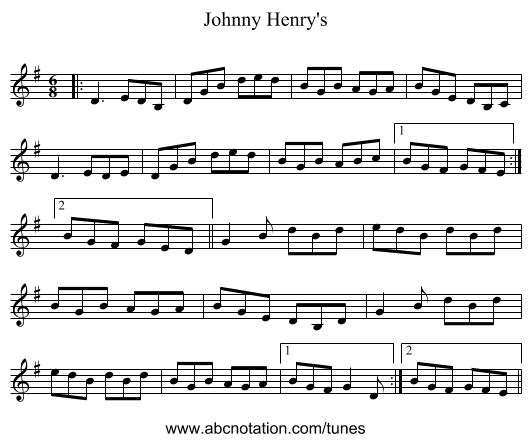 Johnny Henry's - staff notation