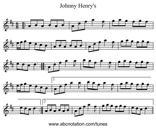 Johnny Henry's - staff notation