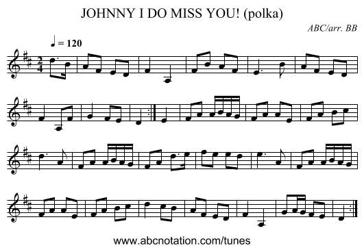 JOHNNY I DO MISS YOU! (polka) - staff notation