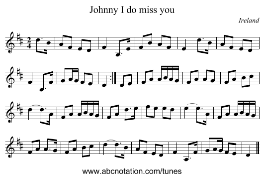 Johnny I do miss you - staff notation
