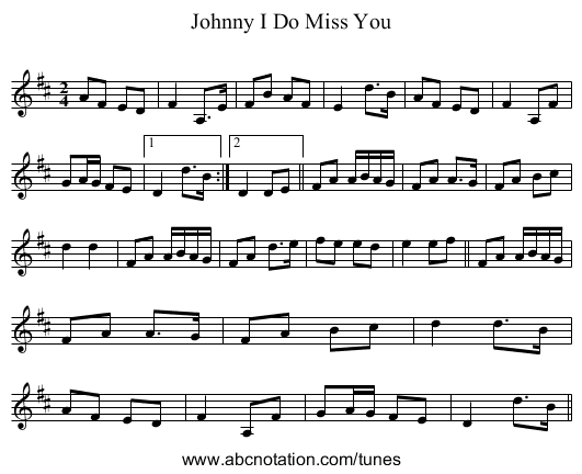 Johnny I Do Miss You - staff notation