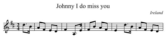 Johnny I do miss you - staff notation
