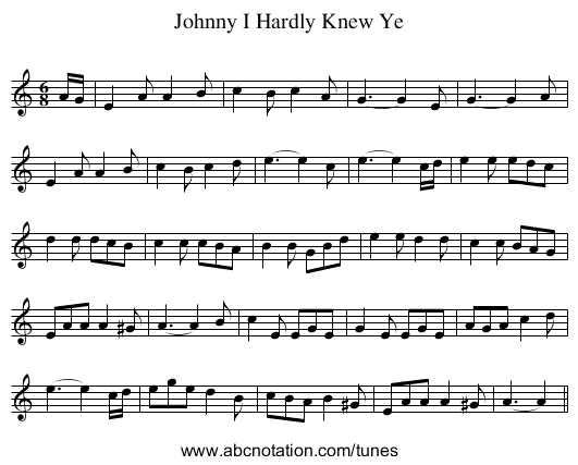 Johnny I Hardly Knew Ye - staff notation