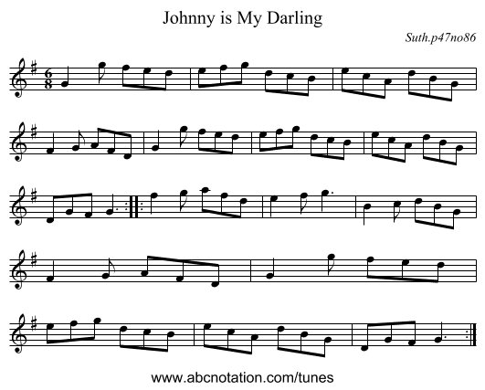 Johnny is My Darling - staff notation