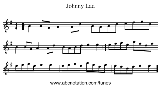 Johnny Lad - staff notation