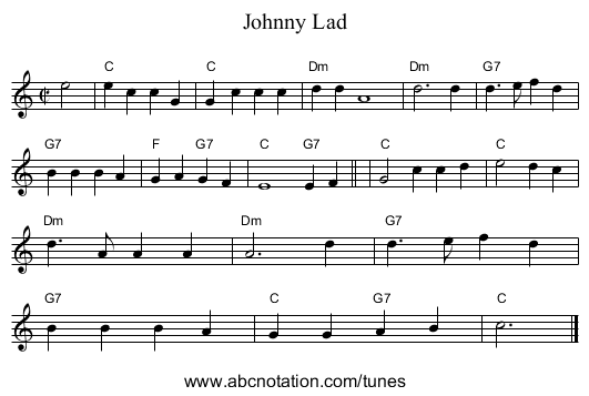 Johnny Lad - staff notation