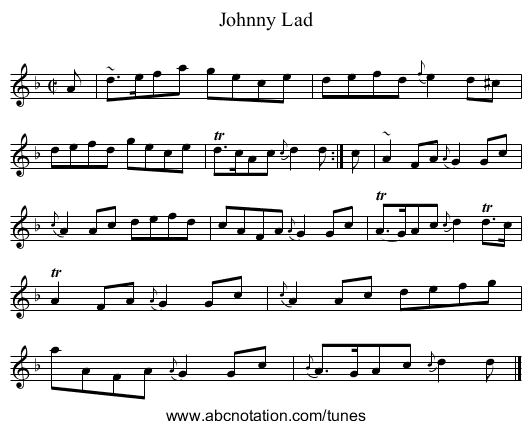 Johnny Lad - staff notation