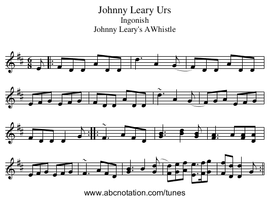 Johnny Leary Urs - staff notation