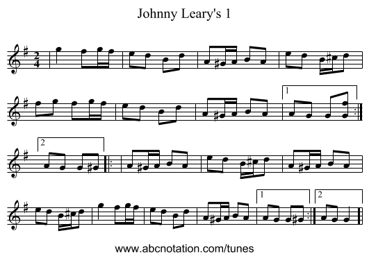 Johnny Leary's 1 - staff notation