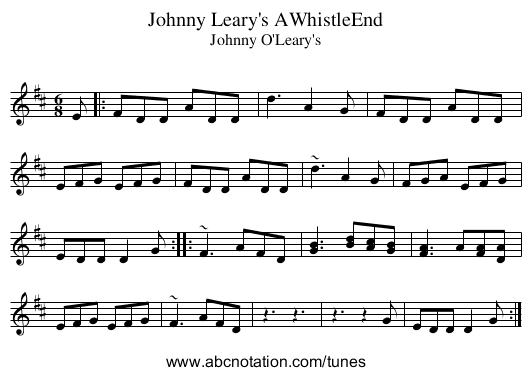 Johnny Leary's AWhistleEnd - staff notation
