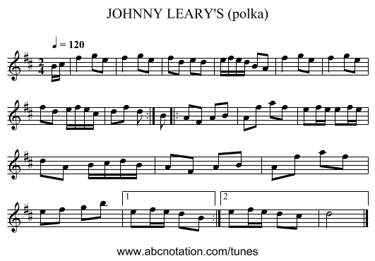 JOHNNY LEARY'S (polka) - staff notation