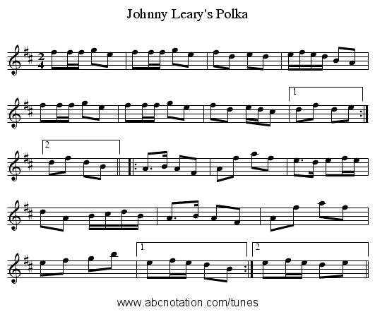 Johnny Leary's Polka - staff notation