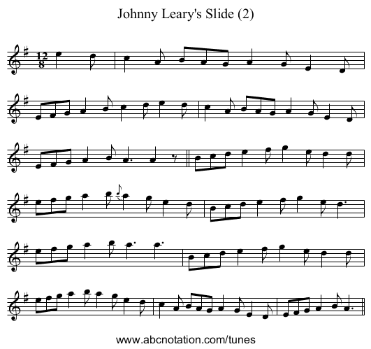 Johnny Leary's Slide (2) - staff notation