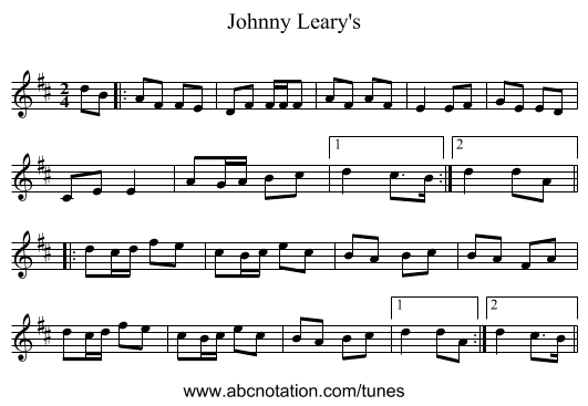 Johnny Leary's - staff notation