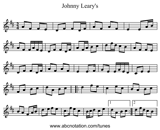 Johnny Leary's - staff notation