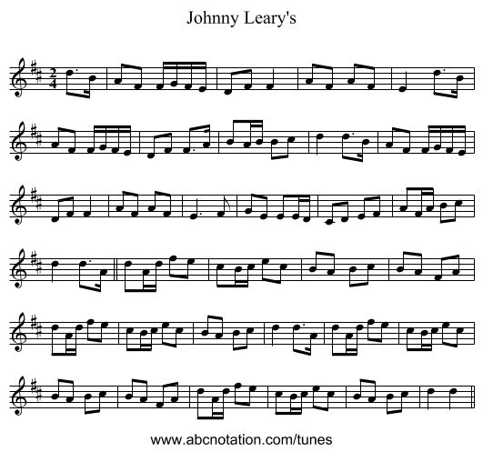 Johnny Leary's - staff notation