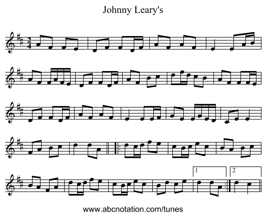 Johnny Leary's - staff notation