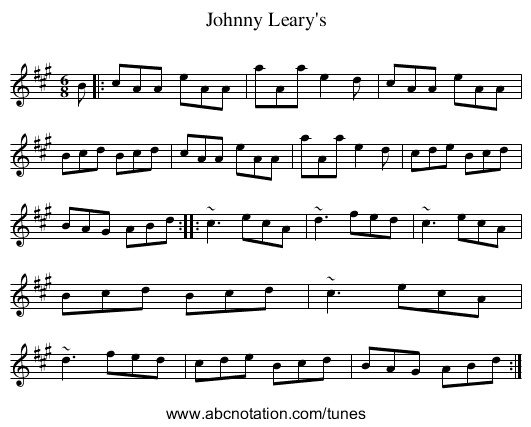 Johnny Leary's - staff notation